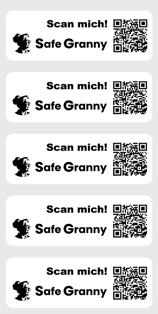 Textil-Etiketten zum Scannen im Notfall, von Safe Granny